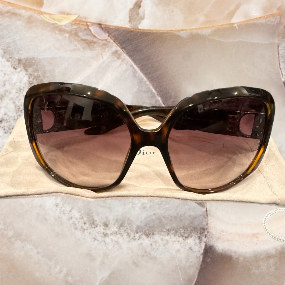 Christian Dior Oversized Sunglasses with/ Crystal Diamond Accents (tortoise)